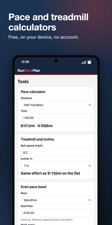 Pace and treadmill calculators, no signal needed