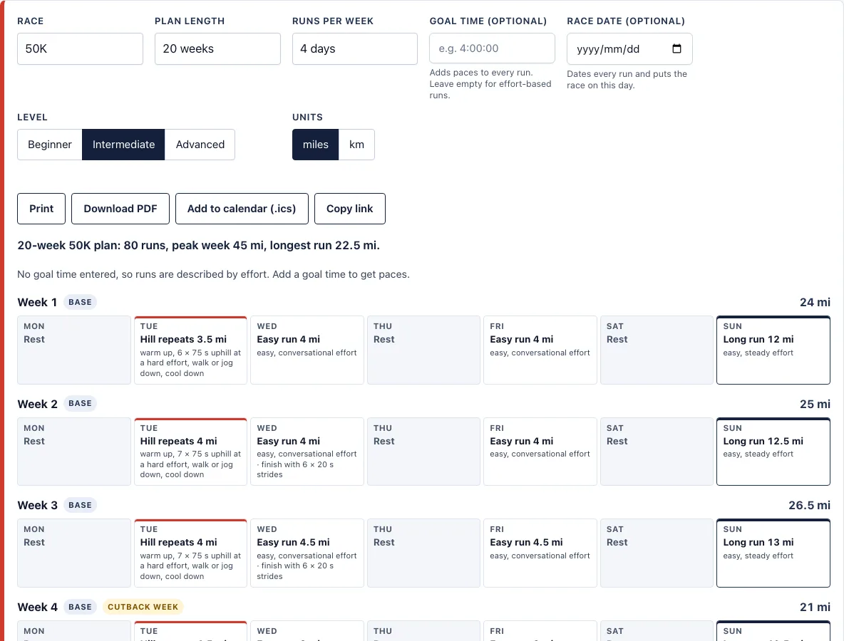50k training plan example