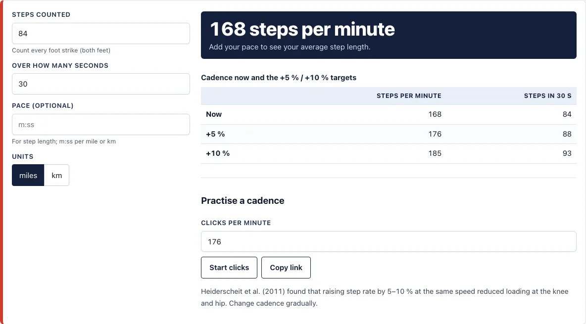 Running cadence example